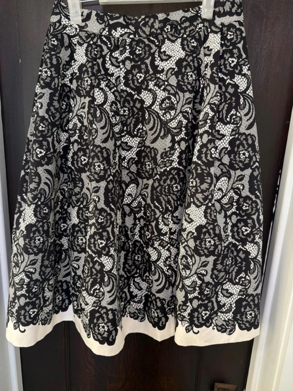White House Black Market Black and White Floral Lace-Effect Midi Skirt
